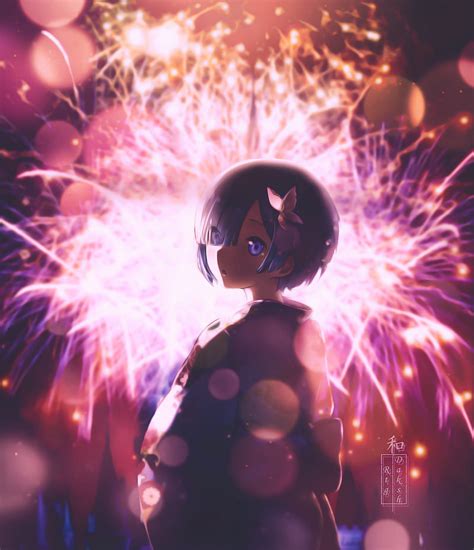 2k Free Download Rem Anime Anime Girl Bokeh Fireworks Lights