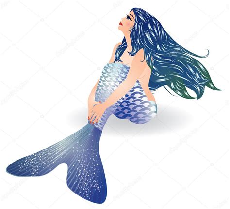 Isolated Blue Mermaid Sitting Vector Illustration — Stock Vector