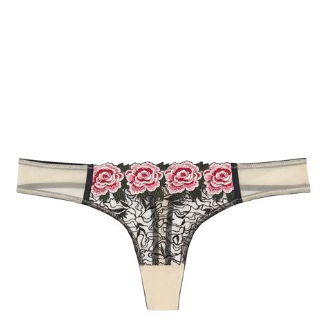Black Katy Rose Embroidered Thong Brandalley