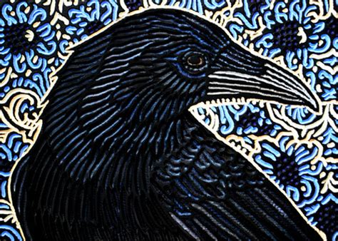 Raven Painted Woodcut Block On Salvaged Douglas Fir 145 X Flickr