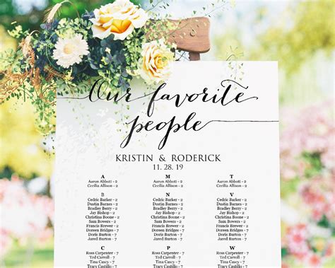 Printed Wedding Seating Chart Our Favorite People Sign Wedding