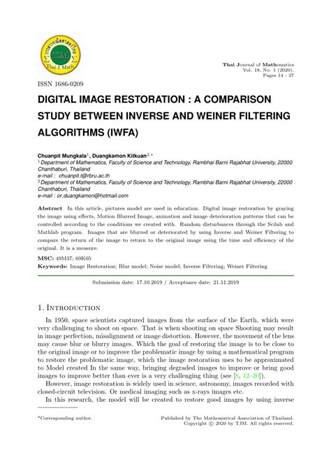 Pdf Digital Image Restoration A Comparison Study Between Inverse And