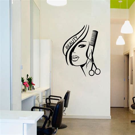 Hair Beauty Removable Vinyl Wall Sticker Salon Barbershop Decor Sexy Girl Wall Decals Free