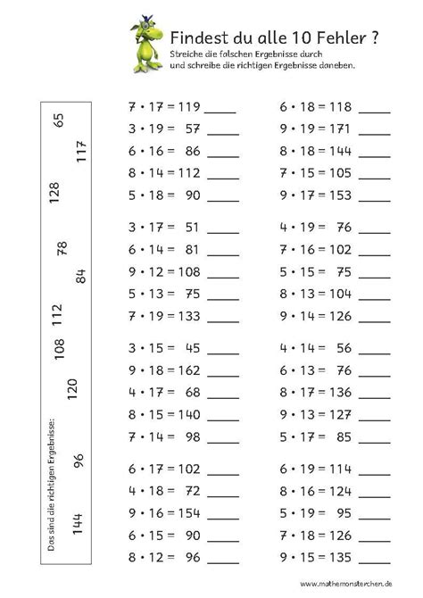 The numbers in the vertical column of this 100x100 multiplication chart represents the multiplicands and the numbers in the horizontal rows is the multiplier and the number in the corresponding. Mathemonsterchen - Multiplikation und Division