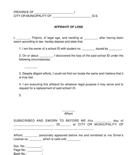 Affidavit Of Loss Template Philippines Hq Printable Documents Images