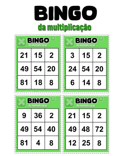 Bingo Da Multiplicação Atividades Pedagógicas Hotmart