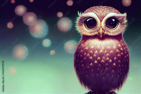 Cartoon Little Owl Big Eyes Fantasy Style Art Illustration Stock