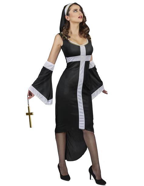 sexy nonne damenkostüm mit seperaten Ärmeln schwarz weiß günstige faschings kostüme bei