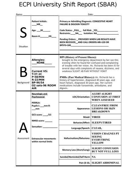 Sbar Nursing Shift Report Form On Sbar Nursing Worksheet Med Surg