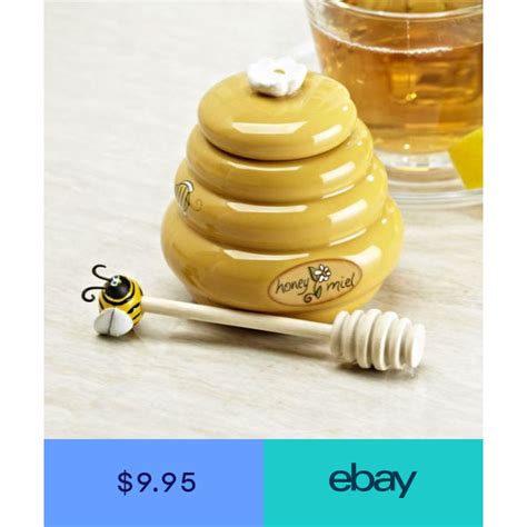 Mini Honey Pot Ceramic Jar And Wood Dipper Joie Msc Beehive With Bee