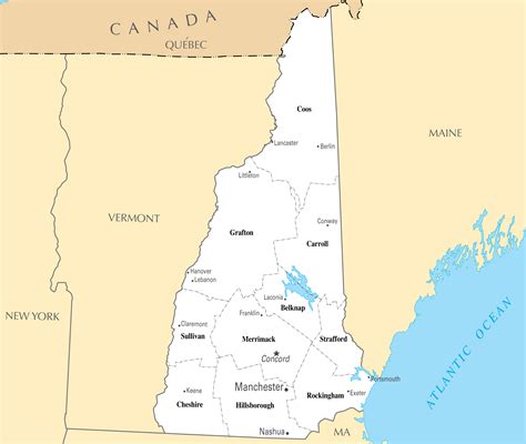 Large Administrative Map Of New Hampshire State With Major Cities New