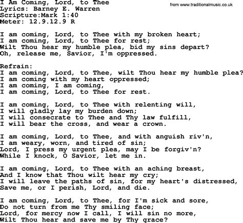 Good Old Hymns I Am Coming Lord To Thee Lyrics Sheetmusic Midi Mp Audio And Pdf