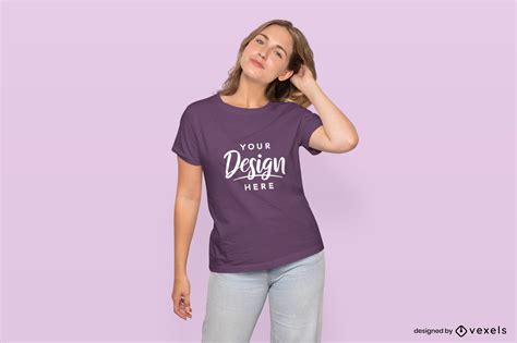 Blonde Woman Touching Her Hair T Shirt Mockup Psd Editable Template