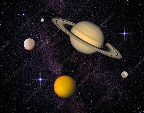 Image Of Saturn And 4 Of Its Moons Stock Image R3900113 Science