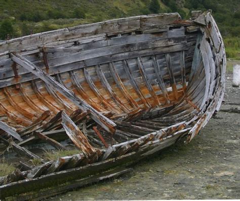 Wooden Boat Hull In Patagonia