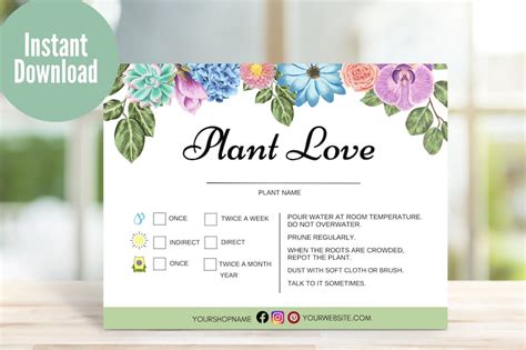 Plant Care Card Template Editable Plant Instructions Card Etsy España