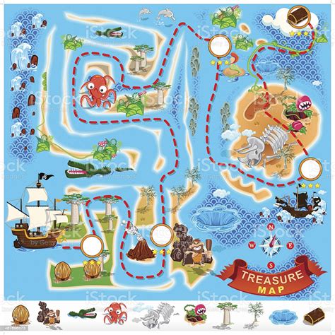 Pirate Treasure Map Labyrinth Stock Vector Art 467696573