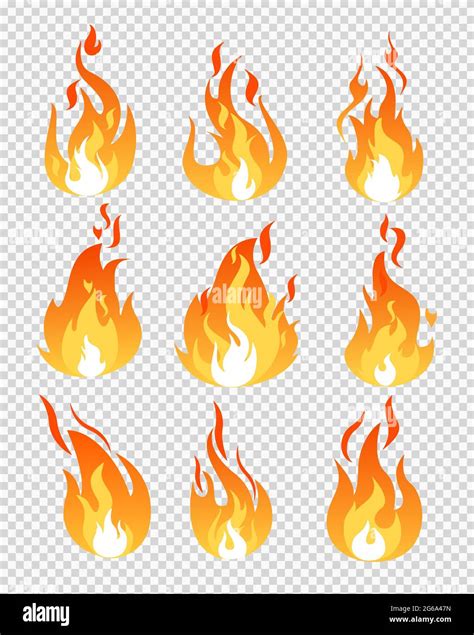 Vector Illustration Set Of Fire Flames Icons Different Shapes On The