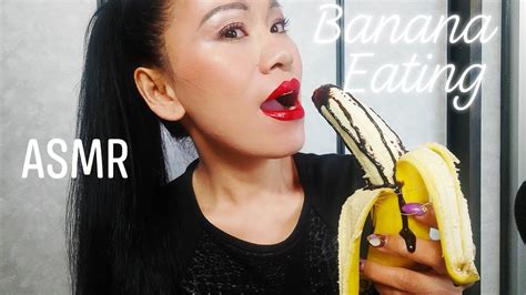 Asmr Banana Eating With Chocolate Whip Cream Intense Mouth Sounds