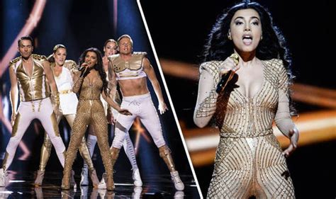 eurovision kim kardashian lookalike smoulders in skimpy outfit for azerbaijan tv and radio
