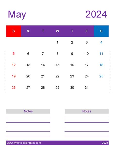 Download Blank May 2024 Calendar Template Letter Vertical 54277
