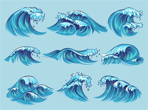 Premium Vector Hand Drawn Ocean Waves Set