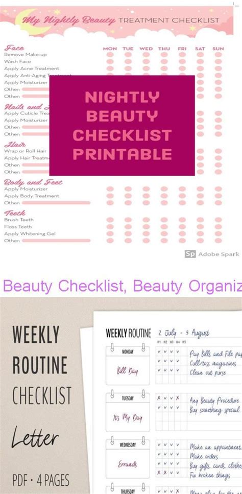 Beauty Checklist Beauty Organizer Beauty Routine Tracker Beauty