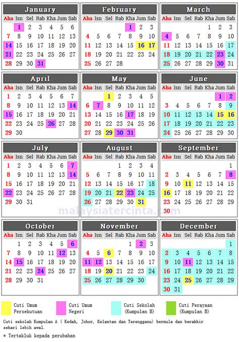 Kalendar Cuti Umum And Cuti Sekolah 2018 Malaysia