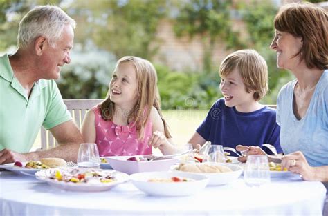 Grands Parents Avec Des Petits Enfants Marchant Par La Campagne Image