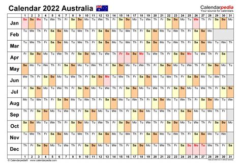 Australia Calendar 2022 Free Printable Word Templates