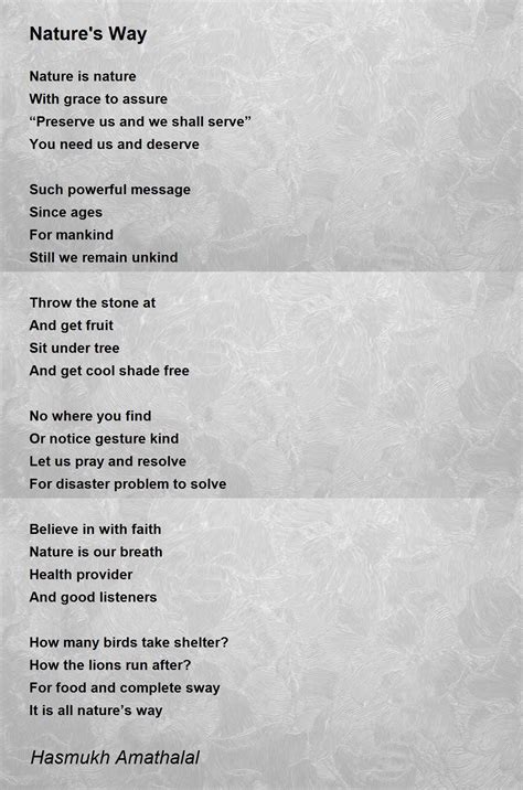 Natures Way Poem By Hasmukh Amathalal Poem Hunter