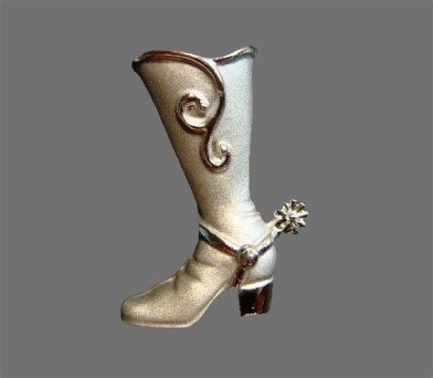 Cowboy Boot Pin Of Silver Tone Kaleidoscope Effect