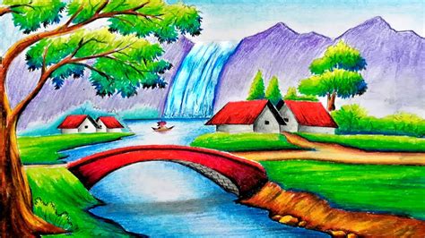 Beautiful Scenery Drawing Step By Step Scenery Drawing With Oil Pastel