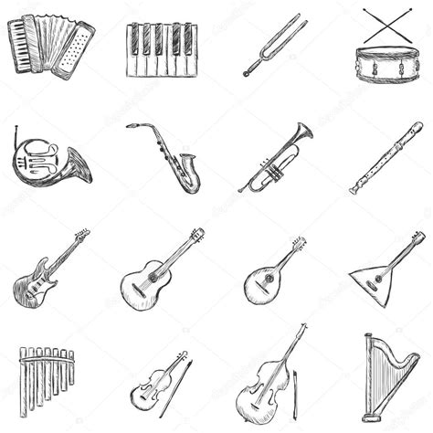 Conjunto De Vectores De Dibujos Instrumentos Musicales Iconos Vector