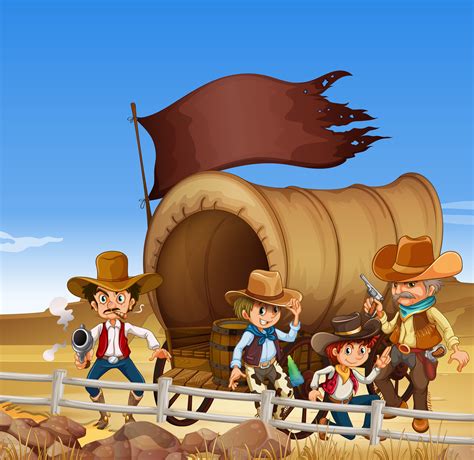 Cowboys And Wagon In The Desert Field 446434 Vector Art At Vecteezy