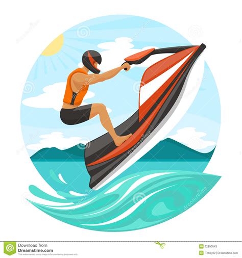 Add some excitement to your vacation by renting. Young Man On Jet Ski stock vector. Illustration of summer ...