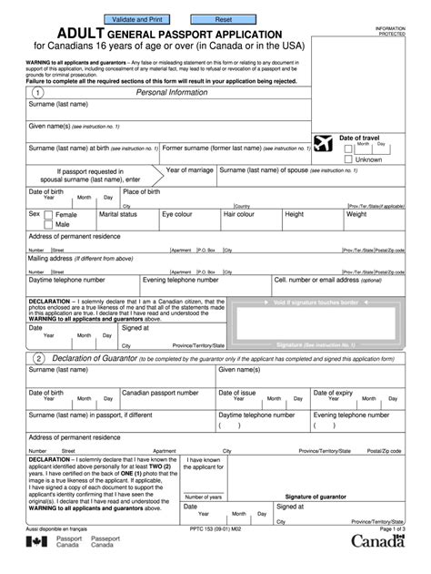 Pptc 153 Adult General Passport Application 2001 Form Fill Out And Sign