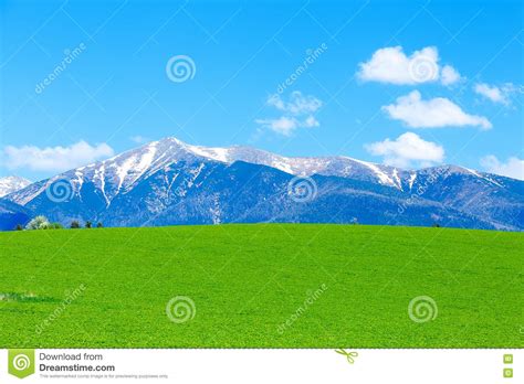 Beautiful Landscape Green Meadow And Snow Mountain Slovakia Central