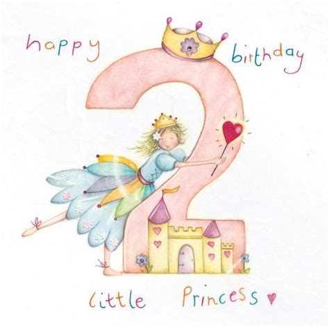 2nd Birthday Card For Girls Princess Hand Drawn Childrens Greeting