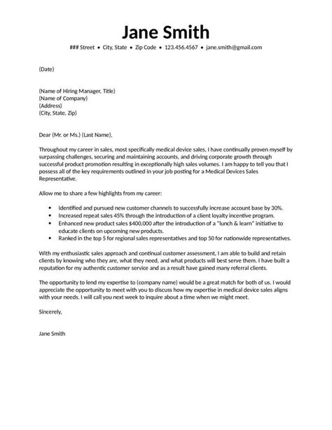 Medical assistant cover letter (text version). Medical Sales Cover Letter
