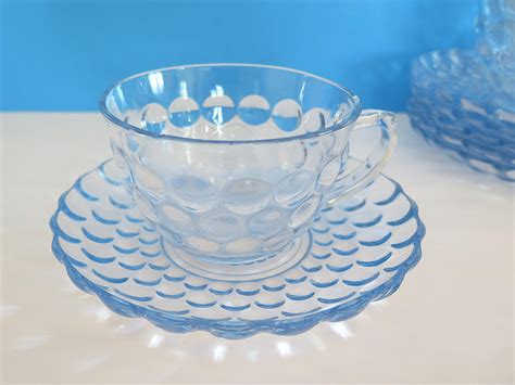 Vintage Anchor Hocking Bubble Tea Cup Saucer Light Blue Etsy Tea Cups Candle Making Candle