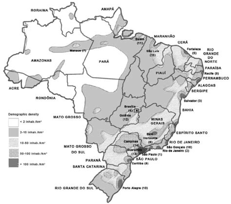 Map With Political Divisions And Demographic Density Of Brazil The