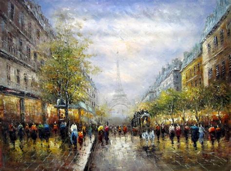 Eiffel Tower Painting Paris Street Scene Oil On Canvas Signed Etsy