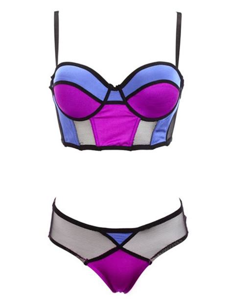 Mesh And Color Block Bra And Panty Set Charlotte Russe
