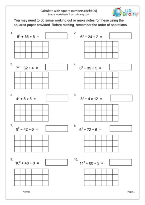 Square Numbers Worksheet Ks2