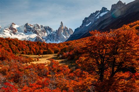 Beautiful Autumn View Of Cerro Torre Mountain Patagonia Argentina