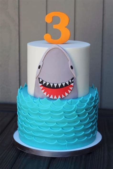 Make waves with baby shark birthday party decor. shark cake … | Shark birthday cakes, Shark cake