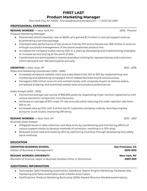 Product Marketing Manager Resume Example For 2023 Resume Worded