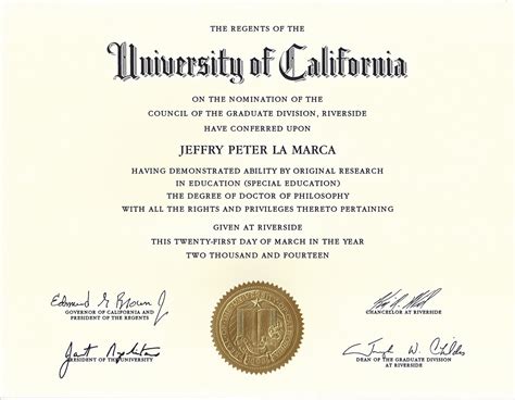 Doctoral Diploma Jeff La Marca Phd