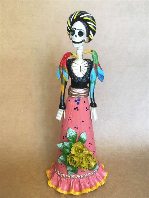 Catrina Mexicana Frida Kahlo Pajaros Naranja 🦋 Catrinas Artesanía Y
